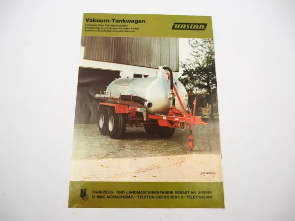 Original Prospekt Unsinn UV Vakuum Tankwagen 5/1991 mit technischen Daten