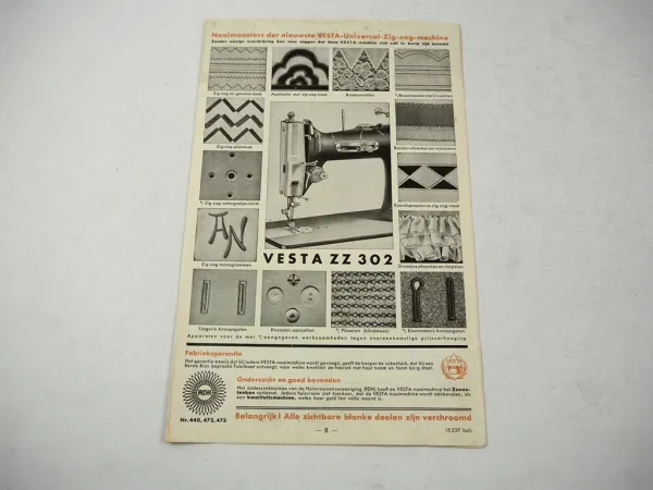 Original Prospekt Vesta Naaimachine Nähmaschine Altenburg 1937 niederländisch