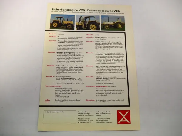 Original Prospekt Viktor V20 Sicherheitskabine an Hürlimann H-470 Schlepper