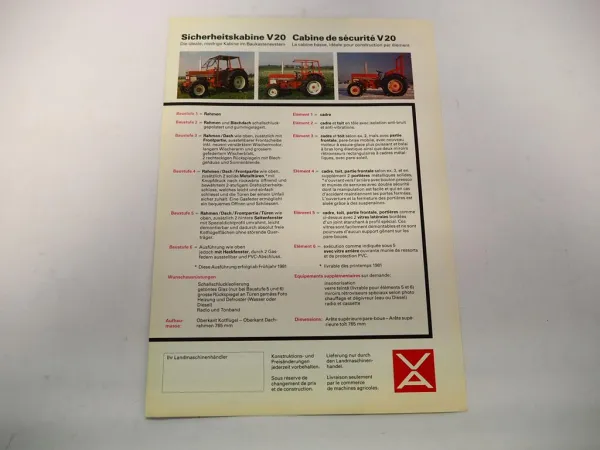 Original Prospekt Viktor V20 Sicherheitskabine an IHC 733 Traktor