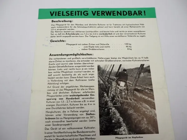 Original Prospekt Vogel & Noot Probus Kultivator für Weinanbau 1970/80er Jahre