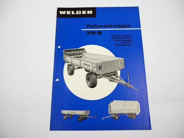 Original Prospekt Welger 70S Vielzweckwagen Ladewagen Stalldungstreuer 1968