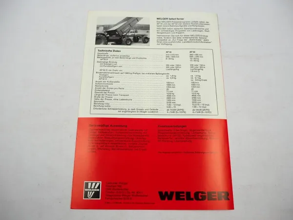 Original Prospekt Welger AP 42 52 Hochdruck Aufsammel Presse 1977