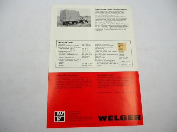 Original Prospekt Welger AP 45 45D Hochdruck Aufsammel Presse 1974