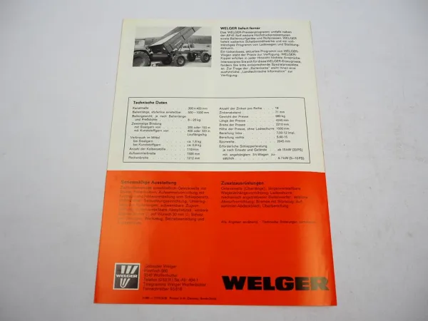 Original Prospekt Welger AP41 Aufsammel Presse 1977 mit technischen Daten