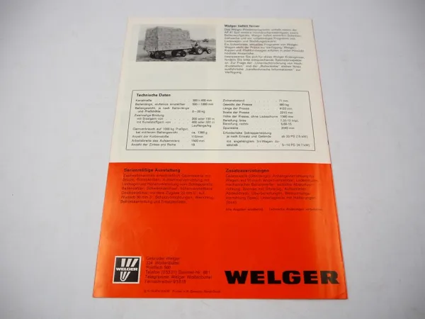 Original Prospekt Welger AP41 Hochdruck Aufsammelpresse 1970/80er Jahre