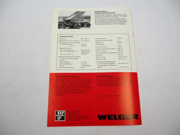 Original Prospekt Welger AP71 Aufsammel Presse 1977 mit technischen Daten