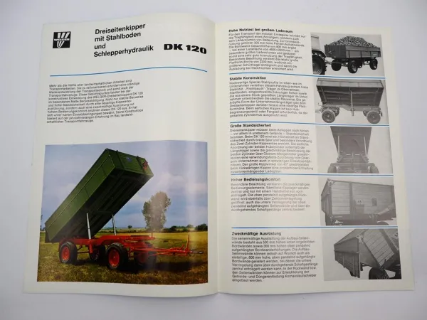 Original Prospekt Welger DK120 Dreiseitenkipper 1977 mit technischen Daten