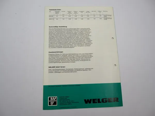 Original Prospekt Welger EDK 90 110 Einachs Dreiseitenkipper 1978