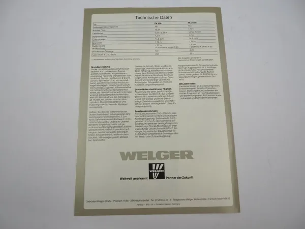 Original Prospekt Welger FK 250 250S Zweiseiten Großraum Kipper 1979