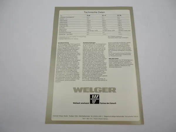 Original Prospekt Welger FK 90 110 130 Zweiseiten Kipper Anhänger 1980
