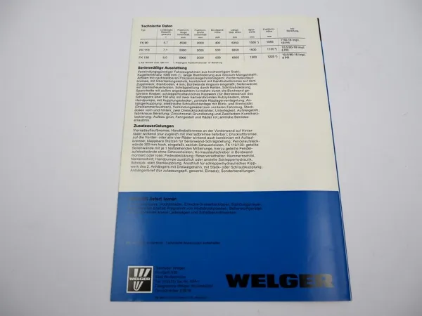Original Prospekt Welger FK 90 110 130 Zweiseitenkipper Anhänger 1977