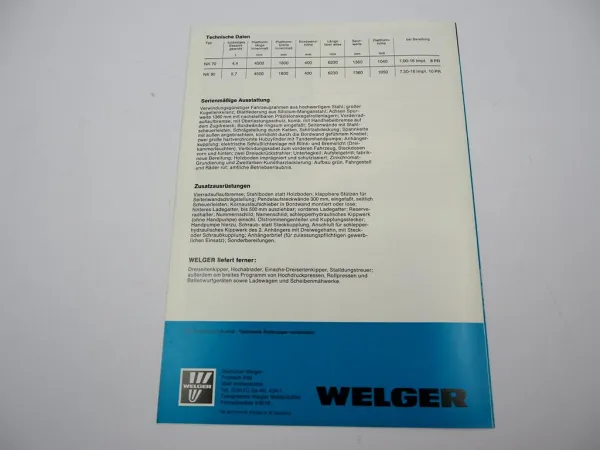 Original Prospekt Welger NK 70 90 Zweiseiten Kipper Anhänger 1977