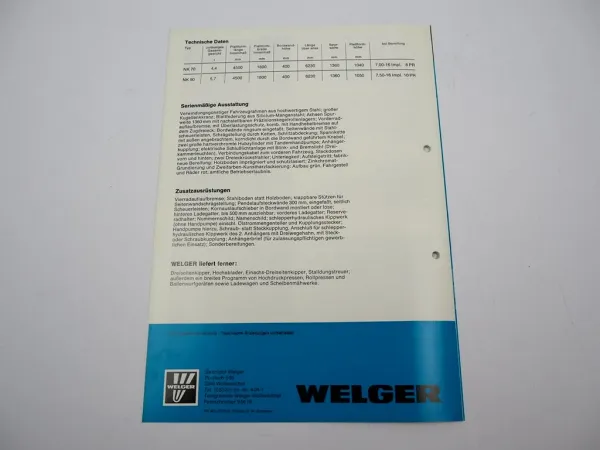 Original Prospekt Welger NK 70 90 Zweiseitenkipper Anhänger 1977