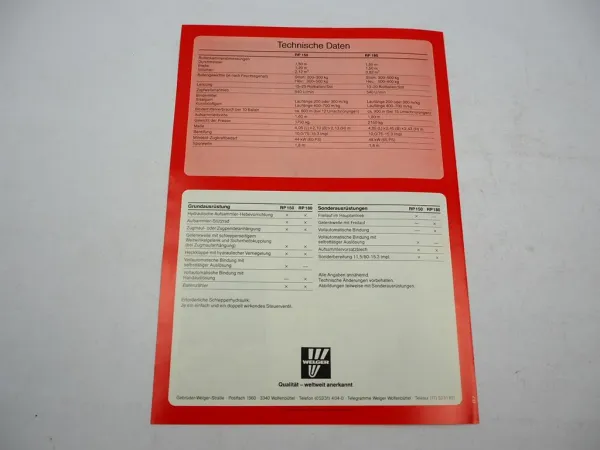 Original Prospekt Welger RP 150 180 Rollpresse 1984 mit technischen Daten