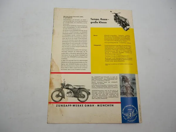 Original Prospekt Zündapp Super Falconette KS50 Motorrad 1960er Jahre