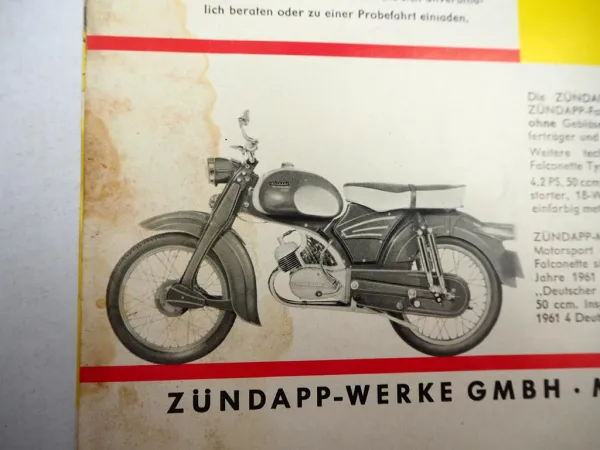 Original Prospekt Zündapp Super Falconette KS50 Motorrad 1960er Jahre