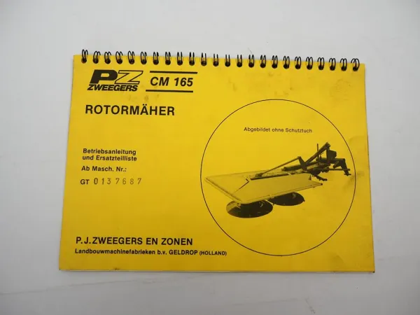 Original PZ Zweegers CM165 Rotormäher Betriebsanleitung Ersatzteilliste