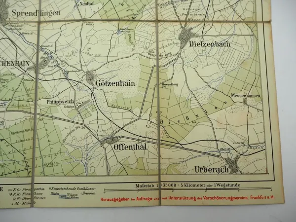 Original Reit- Fahr- & Wanderkarte Waldungen zwischen Frankfurt und Langen 1910