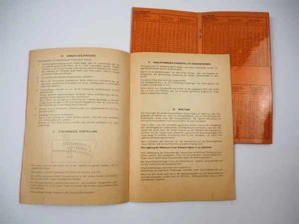 Original Rotina 652 852 Anbau Streugerät Betriebsanleitung Ersatzteilliste 1979