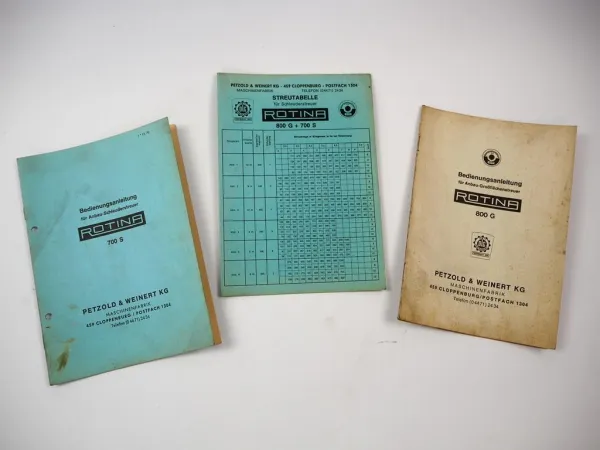 Original Rotina 700S 800G Anbau Streugerät Betriebsanleitung ETL Streutabelle