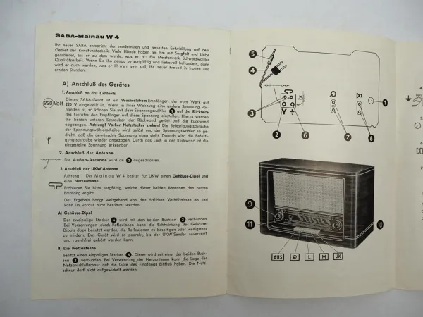 Original Saba Mainau W4 Radio Betriebsanleitung 1954