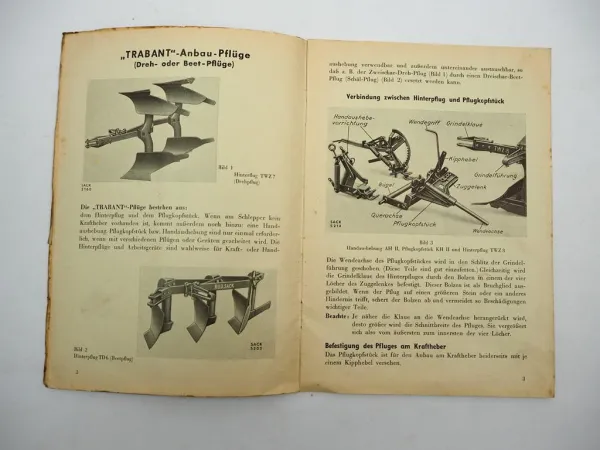 Original Sack Trabant Anbau Pflug Gerät Betriebsanleitung Ersatzteilliste 1952