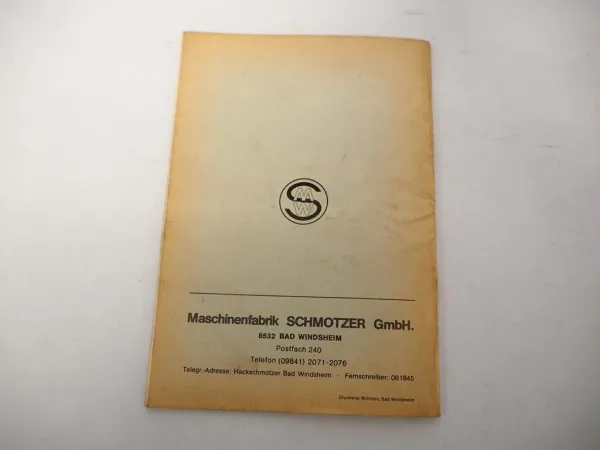 Original Schmotzer Anbaugeräte für Fendt GT Geräteträger Ersatzteilliste ab 1979