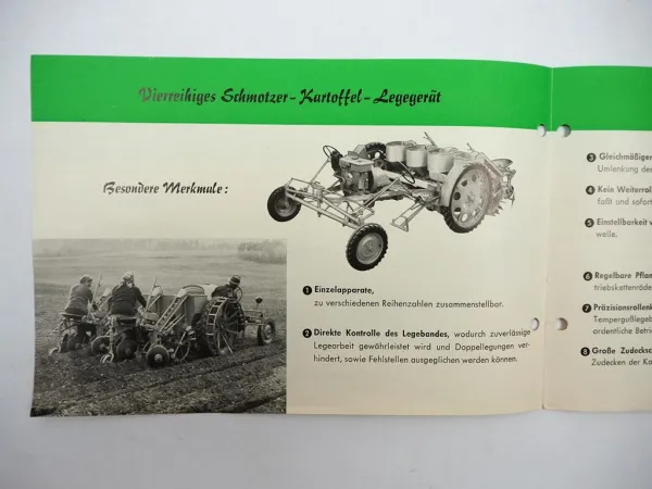 Original Schmotzer Kartoffel Legegerät Modell 56 Betriebsanleitung Prospekt 1957