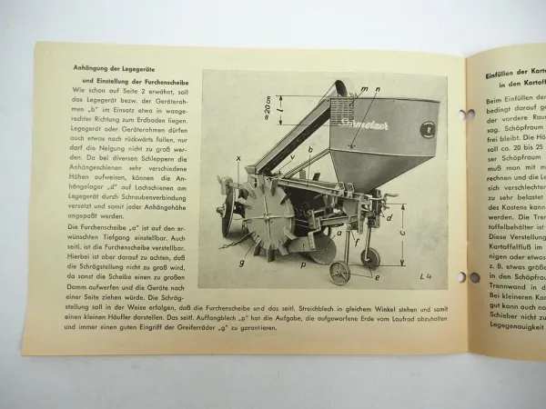 Original Schmotzer Kartoffel Legegerät Modell 56 Betriebsanleitung Prospekt 1957