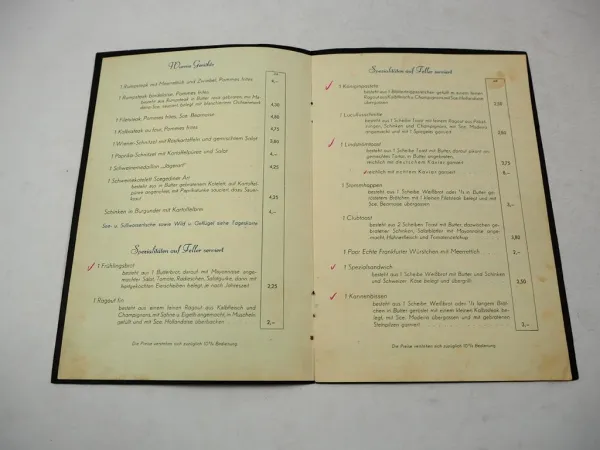 Original Speisekarte Gasthaus zur Kanne Deidesheim an der Weinstraße 1950er J.