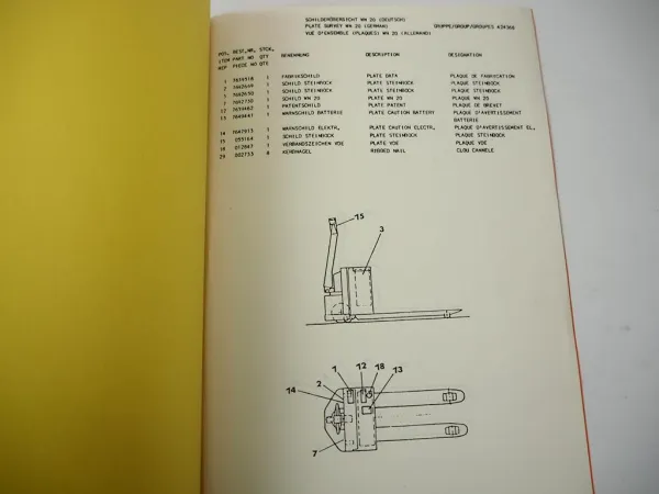 Original Steinbock WN20 Elektro Niederhubwagen Ersatzteilkatalog Parts List 1986
