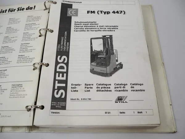Original Still Wagner FM Typ 447 Schubmaststapler Ersatzteilliste Schaltpläne Spare Parts List 2001