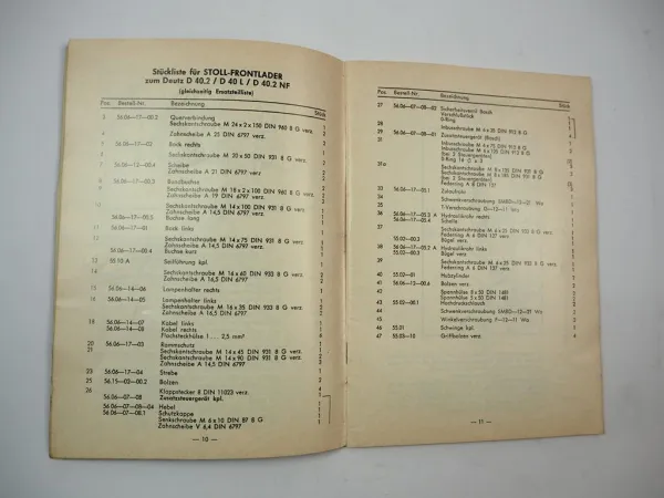 Original Stoll Frontlader Anbauanleitung Ersatzteilliste für Deutz Schlepper 1969