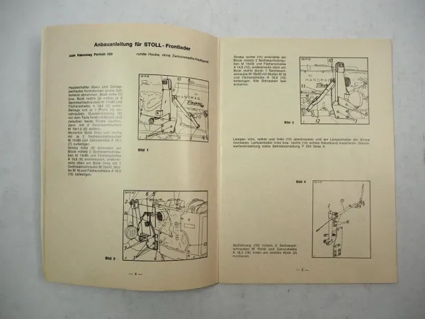Original Stoll Frontlader für Hanomag Schlepper Anbauanleitung Stückliste 1970