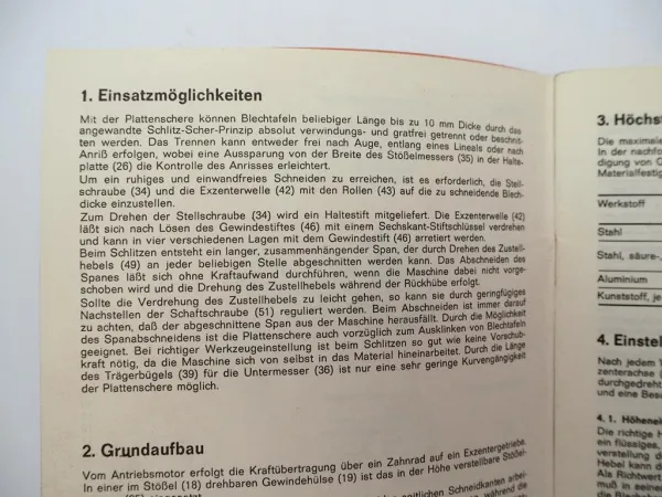 Original Trumpf TPS 1000 Blechschere Betriebsanleitung Ersatzteilliste 1971