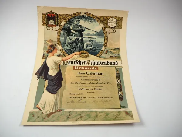 Original Urkunde Oldenburg Schützen Verein Eversten 1930er Jahre Nürnberg