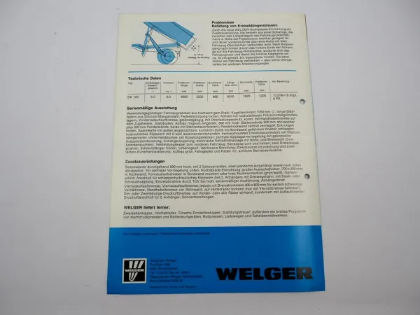 Original Welger DK120 Dreiseitenkipper 1977 Prospekt mit technischen Daten