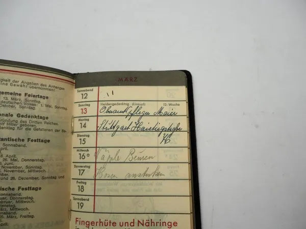 Original Werbekalender Waldes Koh-i-noor Dresden 1938 Notizbuch