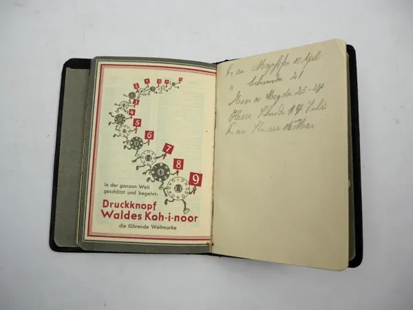 Original Werbekalender Waldes Koh-i-noor Dresden 1938 Notizbuch