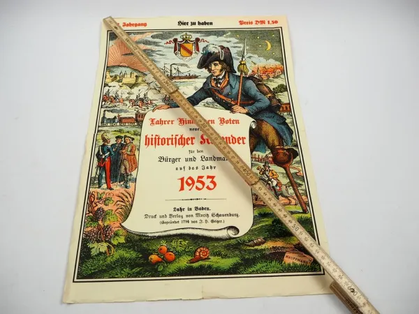 Original Werbeplakat der Lahrer Hinkenden Boten Histor.Kalender Lahr Baden 1953