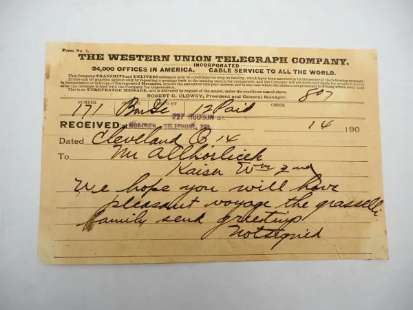 Original Western Union Telegraph Company USA Formular Telegramm von ca. 1900