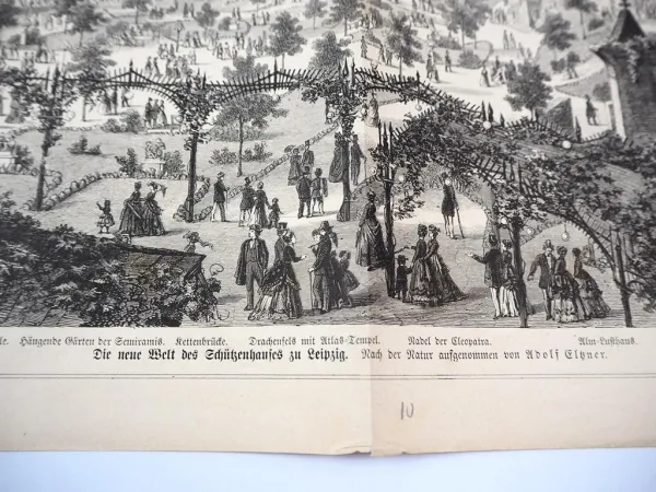 Original Zeitungsblatt Die neue Welt des Schützenhauses zu Leipzig ca. 1865