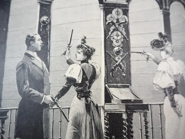 Original Zeitungsblatt Im Pistolenschießstande zu Wiesbaden ca. 1893