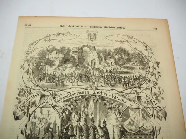 Original Zeitungsblatt Nordwestdeutsches Bezirkschiessen in Hannover ca. 1867
