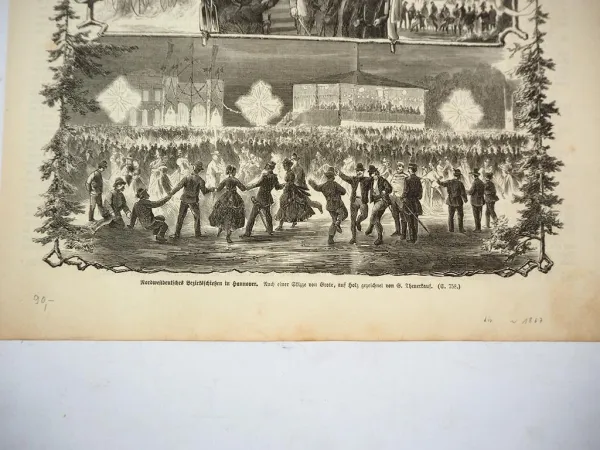 Original Zeitungsblatt Nordwestdeutsches Bezirkschiessen in Hannover ca. 1867
