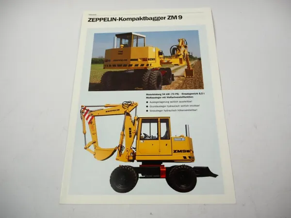 Original Zeppelin ZM 9 Kompaktbagger Prospekt mit techischen Daten 05/1988