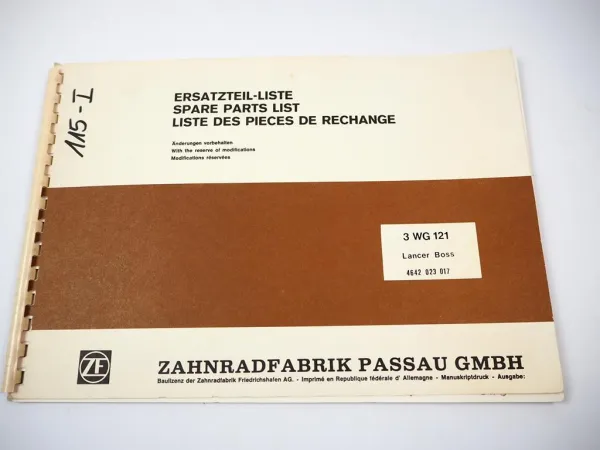 Original ZF 3WG121 Getriebe Ersatzteilliste Lancer Boss Gabelstapler Parts List