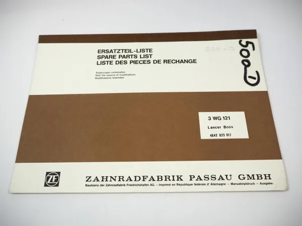 Original ZF 3WG121 Getriebe Ersatzteilliste Lancer Boss Gabelstapler Parts List