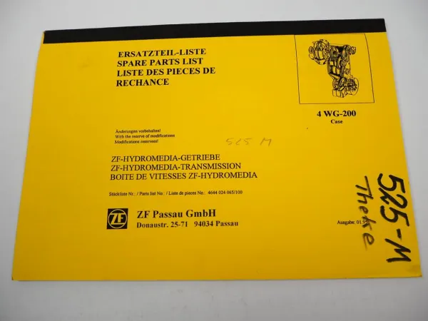 Original ZF 4 WG-200 Hydromedia Getriebe Ersatzteilliste Case Parts List 01/1995